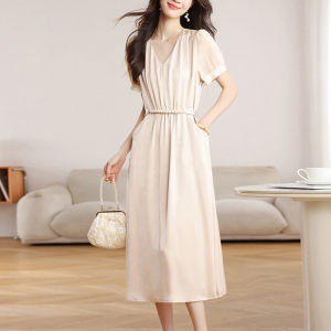 DAIXIANGFEIZI | Đầm Dây Đai Ép Bụng Satin