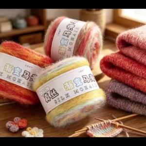 Gradient Mohair Yarn Segmented Dyed Colorful Long Fluffy Thread Soft Warm Texture Ideal for Hand Knitting & Crochet DIY Sweate