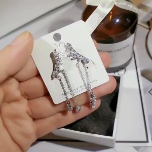 Bông tai nữ cánh tiên tua rua mạ bạch kim tiểu thư sang trọng quý phái