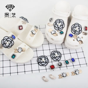12Pcs/Set Shoes Charms Shoes DIY Accessories Removable Crystal Camellia Flower 3D Shoes Buckle for Hole Rubber Clogs
