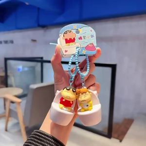 Bandai | Anime Crayon Shinchans Sound Toilet Figurine Keychain Bag Keyring Key Holder Small Cartoon Character Keychain Birthday Gifts