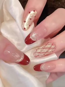 Handmade Long Red Nail Tips Luxury Style Detachable Cat Eye Nail Art False Nails Wearable Nail Tips from Mainland China
