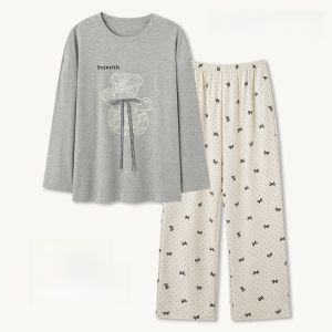 Miiow | Pure Cotton Long Sleeve Sleepwear Set For Women Spring Autumn Summer Outwear Home Clothes Cat Person Cartoon Cute Style Print