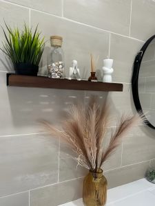 Black Walnut Wood Wall Mounted Shelf Bathroom Kitchen Storage Rack No Drilling Required Retro Style Square Shape Durable