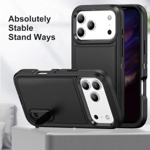Build-in Kickstand3 Layer Hybrid Hard PC Soft TPU Dust Plug Heavy Duty Protection Shockproof Protective Defender Case for iPhone 17 Pro Max Air 16 Pro Max 16E 15 Plus 14 Pro 13 12