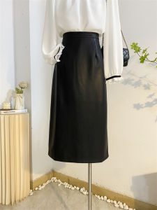 Black Straight Leather Skirt Womens Fall and Winter Mid-Length Skirt Minimalist Temperament High Waist Slimming Sheath Split PU Leather Skirt