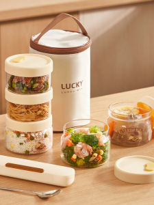 Food Grade Glass Lunch Box with Lid Sealed Microwave Safe Small Bento Bowl Meal Container Preservation Box Cylindrical Shape