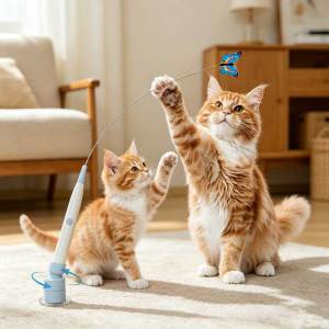 Teeker Pet Electric Butterfly Cat Wand for Indoor Cats 360 Spinning Self Play with 2 Modes & Tap to Awake Rechargeable Cleanable Suction Base 2 Butterfly Refills Interactive Cat Toy