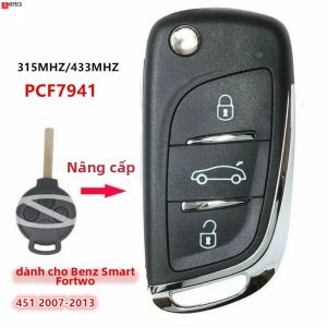 Nâng Cấp 3 Nút Bấm Lật Từ Xa Chìa Khóa Xe Fob Cho Benz Smart Fortwo 451 2007-2013 315/433 MHz PCF7941 ABS + Chìa Khóa Không Dây Bằng Kim Loại