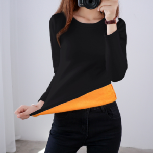 Fleece Lined Thickened plus Size Warm Slimming Long Sleeve T-Shirt Womens Autumn Winter Top Base Shirt Commute Style Classic Pattern