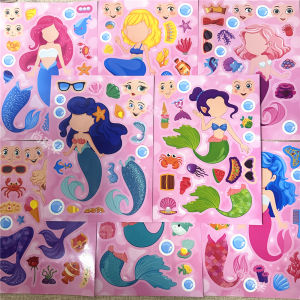 Cute Mermaid Princess Puzzle Stickers Childrens Day Gift Creative Face Stickers DIY Handmade Journaling Decorative Elements