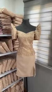 Modern Mestiza Filipiniana Fitting Midi dress spanish lace fabric on top Premium Duchess Simple alegant fashionable