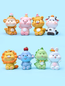 Resin Cartoon Animal Figurines Party Hat Decoration Small Tiger Rabbit Baby Model Blind Box Toy Collectible Static Display Piece