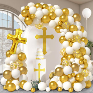 103pcs First Communion Decorative Balloon Set white and gold balloons with cross aluminum foil balloons suitable for First Com