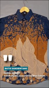 Batik Sang Bintang: Kemeja Batik Pria Lengan Panjang Katun Slimfit Lapis Furing Motif Watu Biru