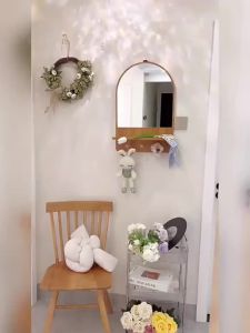 [SG Stock]Japanese wall Hanging Mirror Walnut with Shelf Hook Mirror Decorative Mirror Cosmetic Mirror
