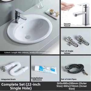 Countertop Semi Recessed Oval Single Three Hole Ceramic Face Basin