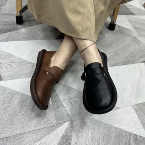 Comfortable Soft Bottom round Head Flat Bottom Shoes Womens Fashion Single Shoes Slip-On Casual Leather Shoes Spring Summer