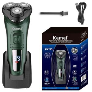 Kemei | Máy Cạo Râu Điện Chống Nước Màn Hình LCD Kemei Dành Cho Nam Giới Máy Cạo Râu Quay Ướt/khô Có Thể Sạc Lại Máy Cạo Râu Mặt Kèm Tông Đơ Cắt Râu Cổ