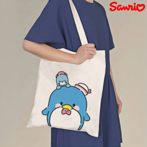 Sanrio | 1pc Sanrio Tuxedo Sam & Friend Print Canvas Tote Reusable Casual Shoulder Shopper