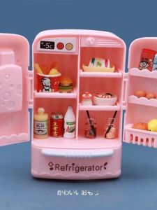 Miniature Refrigerator Toy DIY Simulation Cartoon Bottle Food Play Toy for Childrens Playhouse Holiday Gifts Rewards