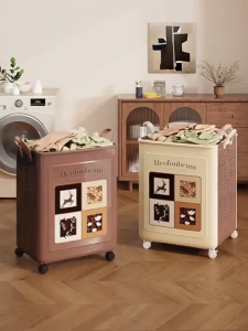 Foldable Laundry Basket With Wheel Clothes Storage Bag Shelves With Handle Multifunction Clothes Toy Organizer