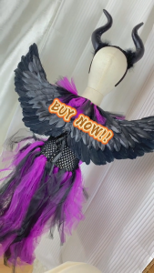 Uniqkids Kids Girl 4 pcs set Maleficent inspired Halloween Costume Cocktail Mesh Dress Cosplay Costume Party Dress