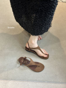 French Beautiful Thong Sandals Women Summer Outdoor Wear New 2025 Match Skirts Beach Vacation Roman Sandals Flat Bottom Low Heel
