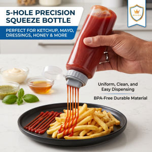 5 Hole Squeeze Plastic Condiment Bottle for Kitchen Home Squeeze Bottle for Honey Ketchup Salad Dressing Kitchen Storage Tool