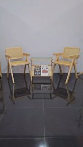 เก้าอี้ไม้แท้สไตล์มินิมอล ผสมหวาย ขนาด 50 cm.