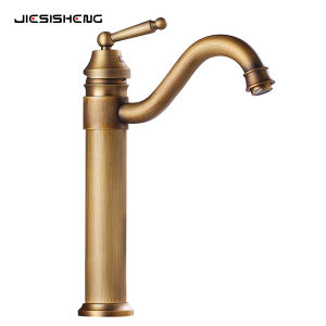 Antique European Brass Bathroom Faucet Single Hole High Installation