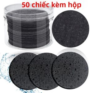 Bộ Miếng Bọt Biển Làm Sạch Mặt Tròn Màu Đen - 10/20/50 Miếng Miếng Tẩy Tế Bào Chết Tự Nhiên Nén 6cm Bông Phấn Mỹ Phẩm Để Chăm Sóc Da Mặt