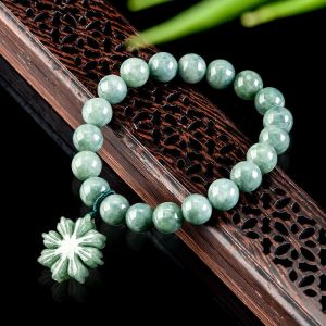 TIMESWIND Natural Jade Green Beaded Sunflower Pendant Women Bracelet with Certificate