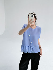 Sunya. 1 mùa hè mới Kiểu khâu không đều T-Shirt của phụ nữ crewneck tuổi giảm tay ngắn lỏng lẻo thiết kế nhỏ hàng đầu #93358