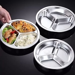 3 in1 divider plate for adult stainless food tray with divider lunch box set heating food container with partition canteen plate with divider dinner plate for baby stainless lunch box for kids serving plates crisper refrigerator restaurant bento boxBINLU