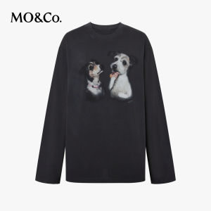 MO&Co. | Retro Dog Print Loose Round Neck Tshirt