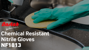 Chem-Gard Safety Gloves Nastah Nitrile Gloves NF1813 Green Color 18 mil Thick 13 Inch Long Reusable Flocklined Chemical Resistance Nitrile Gloves For Chemicals Solvents Acids Alkalis Greases Oils Handling Gloves Kitchen Sarung Tangan Dapur