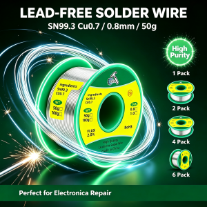 Lead Free Sn99Cu0.7 Rosin Flux Core Solder Wire 0.8mm 50g Low Melting Tin Wire For PCB DIY Electronic Repair Soldering 1-6 Pack
