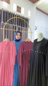 Gamis Dress Mutiara Bahan Crinkle Air Flow Premium Variasi Payet Mewah Terbaru Baju Kondangan