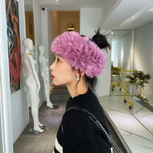 Vintage Feel Dry Rose Color Real Rabbit Fur Elastic Hairband Womens Fashion Accessories Hair Hoop True to Size