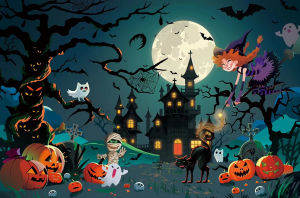 Kayou | 5D DIY Diamond Painting Kit Halloween Ghost Pumpkin Scene Art Full Drill Rhinestone Mosaic Wall Decor Gift for Adults