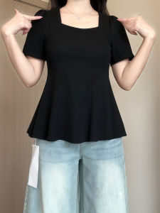 Slimming plus Size T-shirt with Lace Detailing Designed for Summer Fashionable Shoulder Square Neckline Short Sleeve Womens Fashionable Summer T-shirt