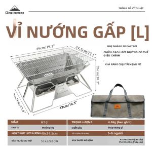 Campingmoon | CAMPINGMOON MT-3 Lò Nướng BBQ Bằng Thép Không Gỉ Gấp Gọn Cỡ Lớn - Lò Nướng Dã Ngoại Di Động Có Lưới Nướng Để Nấu Ăn Ngoài Trời