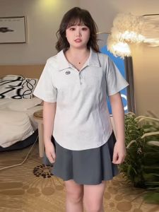 Áo Thun Nữ Cổ Polo Tay Ngắn Dáng Rộng Không Đều Thời Trang Mùa Hè Cho Nữ Cỡ Lớn Có Thiết Kế Thon Gọn Phong Cách Đường Phố