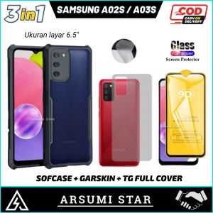 PROMO PAKET MURAH 3 IN 1  CASE  XUNDD SAMSUNG GALAXY A02S / A03S CASING TRANSPARAN + ANTI GORES LAYAR + SKIN CARBON 3D