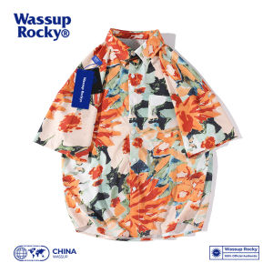 Wassup Rocky Summer Shirt Mens Beach Short Sleeve Floral Print Casual Loose Fit Polyester Blend No Iron Treatment Trendy