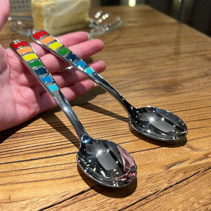 ช้อนเด็กสแตนเลส 18/10 ช้อนทานอาหารและตักซุปสำหรับเด็ก ช้อนแบบยูนิเซ็กซ์ เครื่องมือทานอาหารแบบยูนิเซ็กซ์