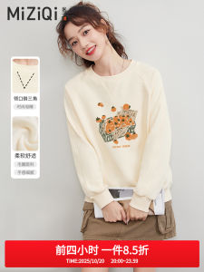Loose Fit round Neck Long Sleeve Sweatshirt Casual Thin Spring Autumn Womens Fashionable Ins Printed Comfortable Cotton Blend