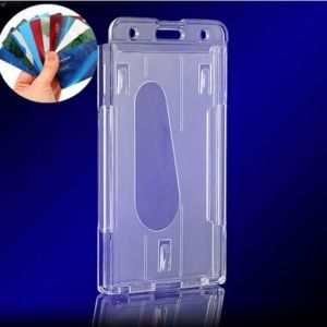 New Badge Holder 10x6cm Transparent Double Card ID case Vertical Hard Plastic Hot Clear
