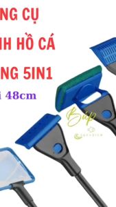 Bộ dụng cụ vệ sinh chà hồ cá đa năng 5in1 Jingye giúp cạo rêu lau kính cạo sỏi ghim cây vớt cá